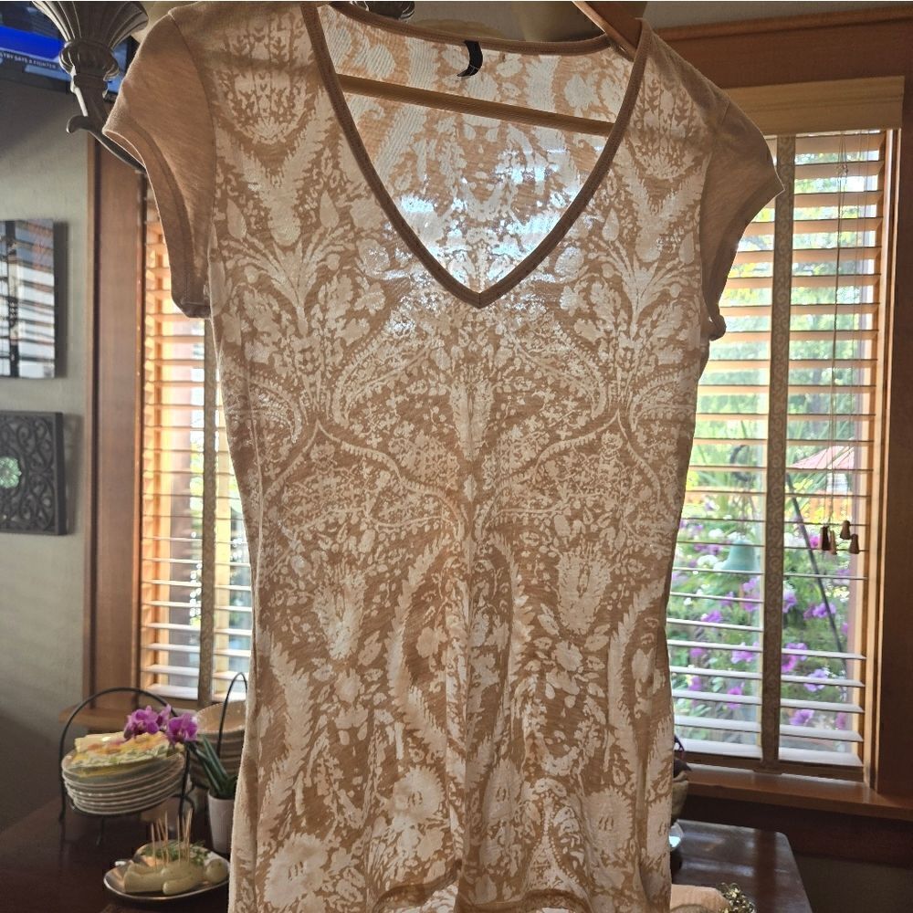 Tahari Burn Out V Neck T Shirt Semi Sheer Paisley XSMALL